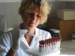 Medical student preparing samples